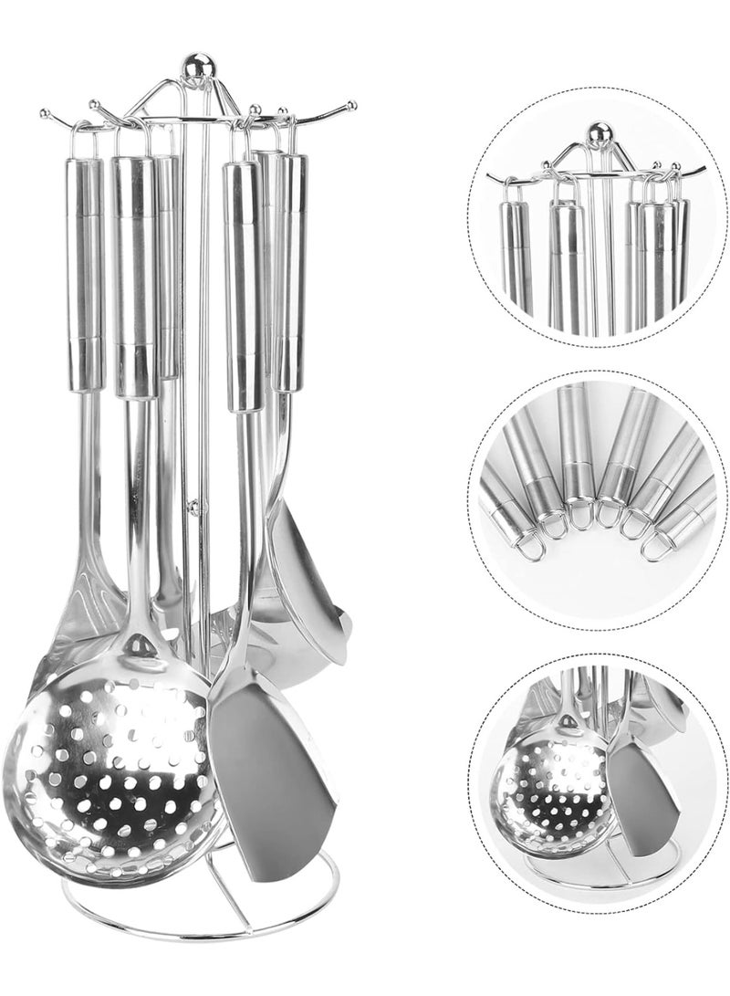 DIOTTI 6-Piece Stainless Steel Kitchen Utensil Set with Holder Stand, Multi Functional Stainless Steel Kitchenware Includes Soup Ladle, Skimmer Spoon, Serving Spoon, Dessert Spoon, Frying Spatula, Wok Spatula & Holder Stand - Image 4