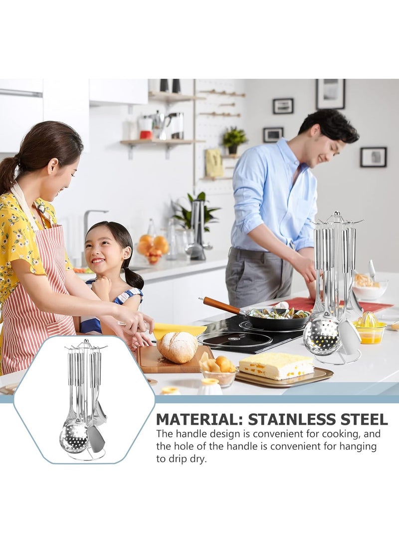 DIOTTI 6-Piece Stainless Steel Kitchen Utensil Set with Holder Stand, Multi Functional Stainless Steel Kitchenware Includes Soup Ladle, Skimmer Spoon, Serving Spoon, Dessert Spoon, Frying Spatula, Wok Spatula & Holder Stand - Image 3