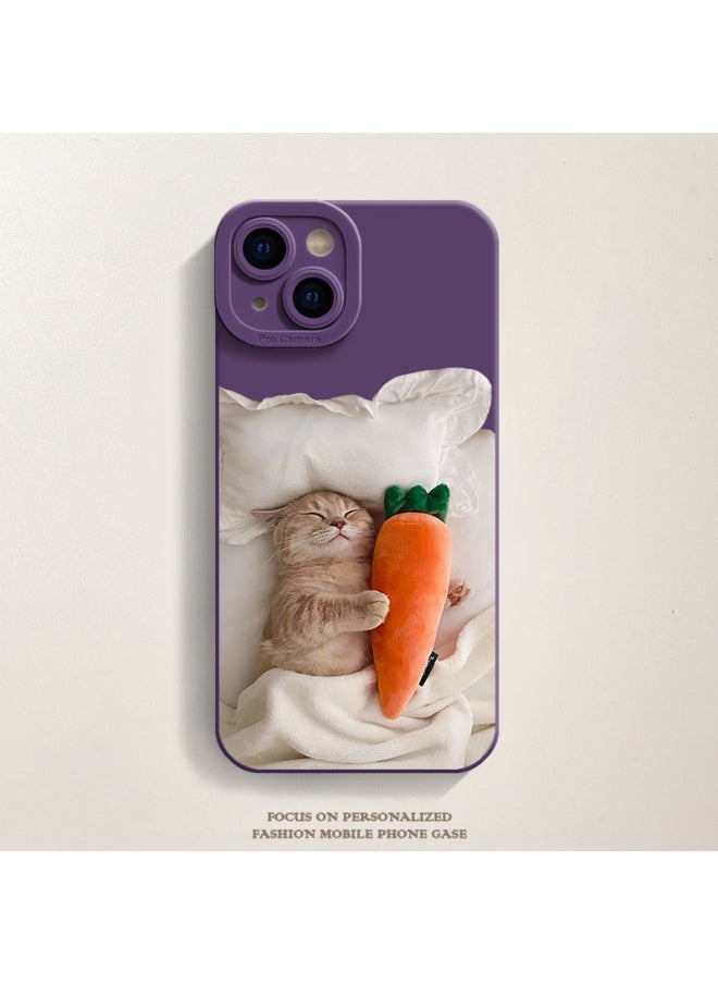 Carrot Cat Phone Case For Iphone15 For Iphone 14promax Cute 13 12 Frosted 11 Soft-Color:Carrot Cat [cangling Green-pupillary Shadow]-Applicable Models:For Iphone 14 Pro