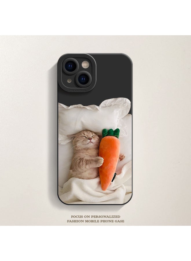Carrot Cat Phone Case For Iphone15 For Iphone 14promax Cute 13 12 Frosted 11 Soft-Color:Carrot Cat [cangling Green-pupillary Shadow]-Applicable Models:For Iphone 14 Pro