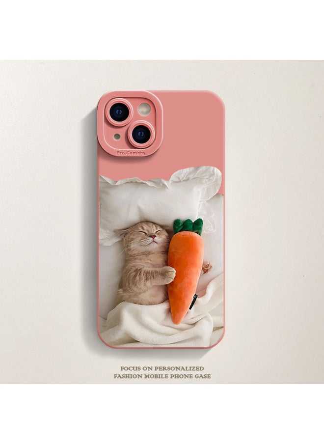 Carrot Cat Phone Case For Iphone15 For Iphone 14promax Cute 13 12 Frosted 11 Soft-Color:Carrot Cat [cangling Green-pupillary Shadow]-Applicable Models:For Iphone 14 Pro