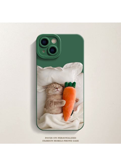 Carrot Cat Phone Case For Iphone15 For Iphone 14promax Cute 13 12 Frosted 11 Soft-Color:Carrot Cat [cangling Green-pupillary Shadow]-Applicable Models:For Iphone 14 Pro