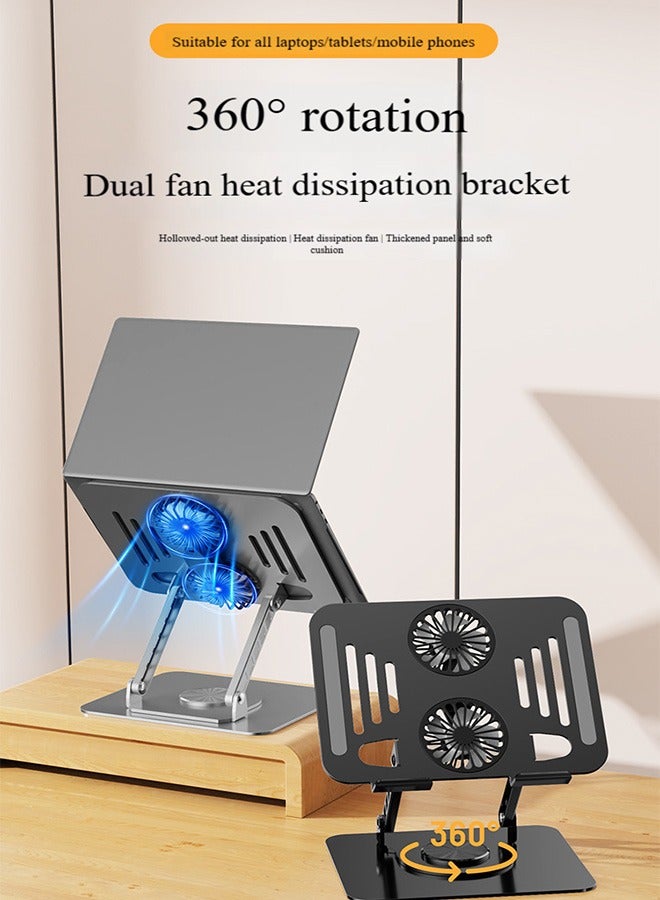 هاهاهاي حامل كمبيوتر محمول مزود بمروحتين للتبريد، قابل للتعديل ليتناسب مع المكتب، قاعدة قابلة للدوران 360 درجة، حامل كمبيوتر محمول قابل للطي، متوافق مع MacBook Air Pro و Dell XPS والمزيد من أجهزة الكمبيوتر المحمولة مقاس 10-17 بوصة. - Image 2