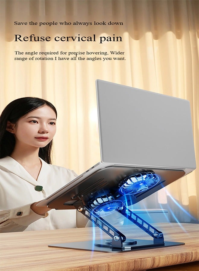 هاهاهاي حامل كمبيوتر محمول مزود بمروحتين للتبريد، قابل للتعديل ليتناسب مع المكتب، قاعدة قابلة للدوران 360 درجة، حامل كمبيوتر محمول قابل للطي، متوافق مع MacBook Air Pro و Dell XPS والمزيد من أجهزة الكمبيوتر المحمولة مقاس 10-17 بوصة. - Image 3