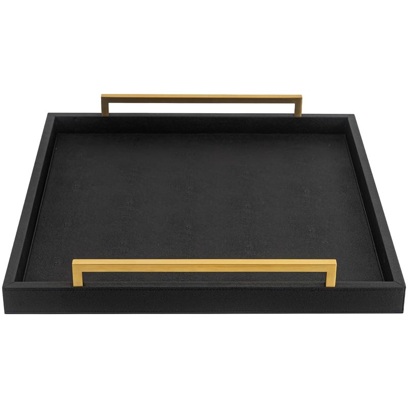 XIGEXIGE Extra Black Large Serving Tray with Handles for Ottoman,Versatile Shagreen Leather Square Ottoman Tray for Living Room - Image 2