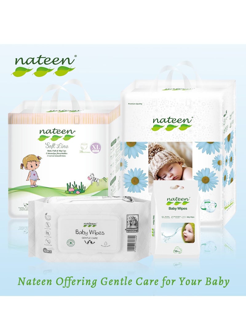 Nateen Baby Wipes,80s x 1 Pack (80 Wipes), Wipes of 99% water for Baby,Multi Purpose Cleaning Baby Wet Wipes With Aloe Vera Extract for Sensitive Skin.