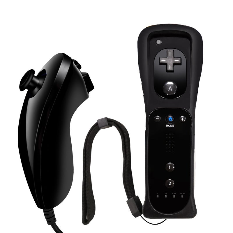 WII console game left and right hand handles wii left and right handles WII straight handle + curved handle without silicone sleeve hand rope black - Image 1