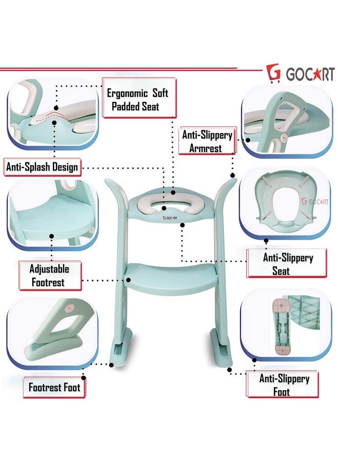 GOCART WITH G LOGO GOCART WITH G LOGO Adjustable Toilet Training Seat with Sturdy Non-Slip Wide Step and Soft Cushion for Baby (Mint Green) - Image 3