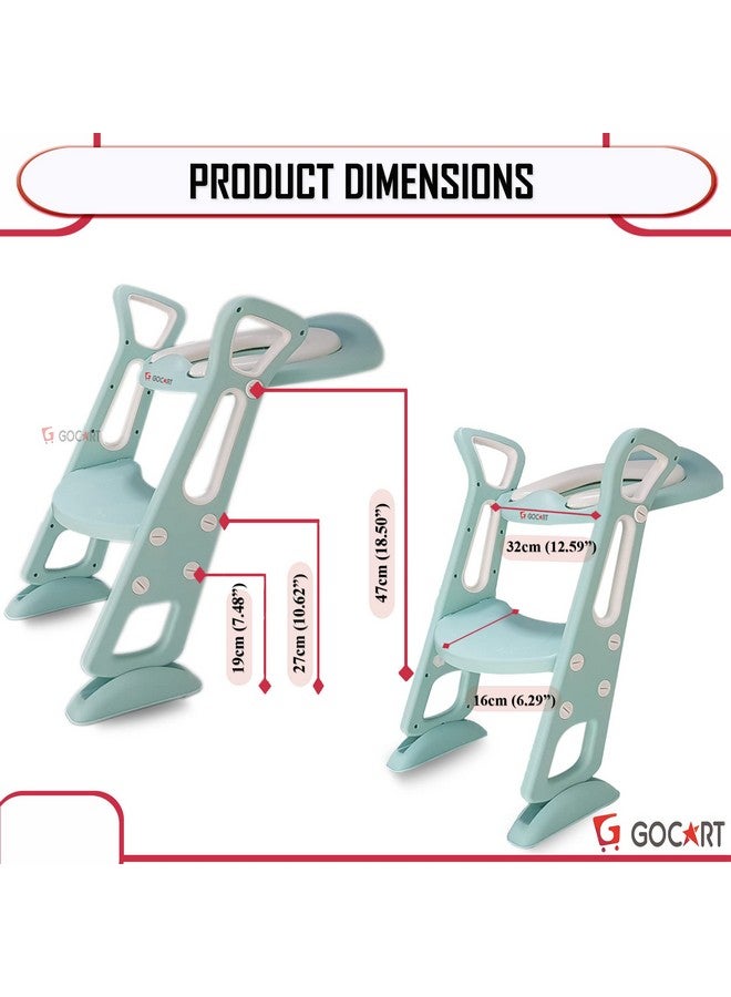 GOCART WITH G LOGO GOCART WITH G LOGO Adjustable Toilet Training Seat with Sturdy Non-Slip Wide Step and Soft Cushion for Baby (Mint Green) - Image 2