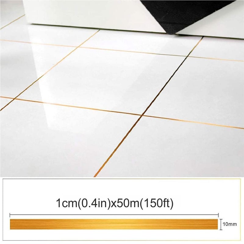 TOMEX Metalized Polyester 10mm Gold Film Border Lining Metallic Tape for Floor Tile Wall Cabinet Gold Strip Sticker| Gold Foil Lines Waterproof Tape| Gold Flooring Tape for Home/Office Décor. - Image 2