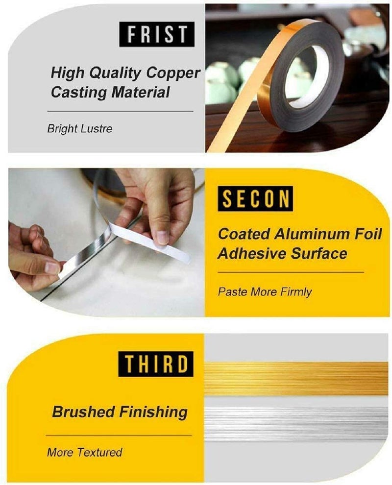 TOMEX Metalized Polyester 10mm Gold Film Border Lining Metallic Tape for Floor Tile Wall Cabinet Gold Strip Sticker| Gold Foil Lines Waterproof Tape| Gold Flooring Tape for Home/Office Décor. - Image 4