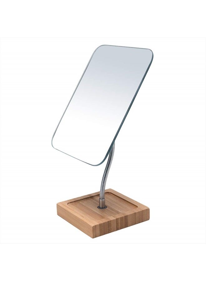 YEAKE Flexible Gooseneck Bamboo Vanity Makeup Mirror,360°Rotation 8" Large Frameless, Folding Portable Table Desk Mirror with Stand for Bathroom Shaving Make Up, Rectangle - Image 1