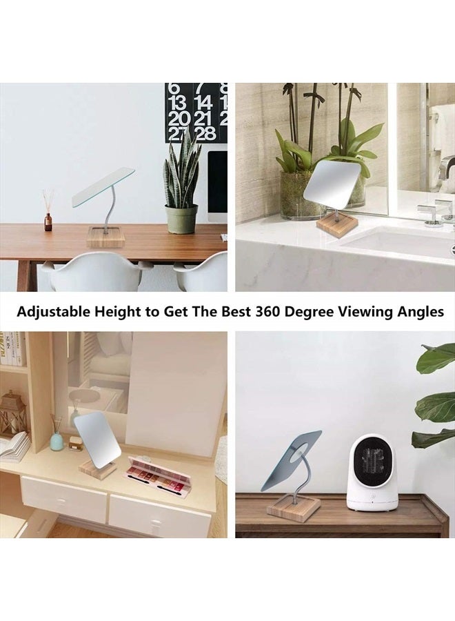 YEAKE Flexible Gooseneck Bamboo Vanity Makeup Mirror,360°Rotation 8" Large Frameless, Folding Portable Table Desk Mirror with Stand for Bathroom Shaving Make Up, Rectangle - Image 5