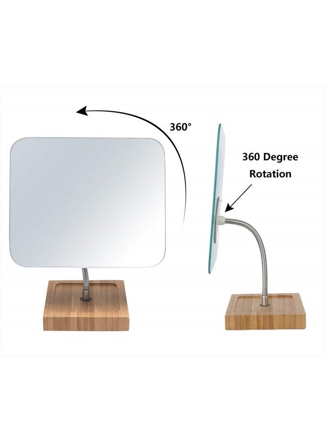 YEAKE Flexible Gooseneck Bamboo Vanity Makeup Mirror,360°Rotation 8" Large Frameless, Folding Portable Table Desk Mirror with Stand for Bathroom Shaving Make Up, Rectangle - Image 4