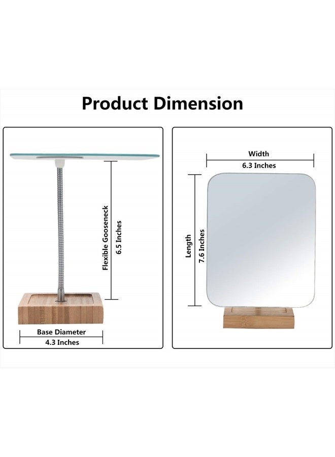 YEAKE Flexible Gooseneck Bamboo Vanity Makeup Mirror,360°Rotation 8" Large Frameless, Folding Portable Table Desk Mirror with Stand for Bathroom Shaving Make Up, Rectangle - Image 2