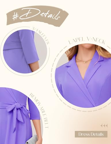 Meetjen Women's Elegant Cocktail Party Dresses Long Sleeve Fit and Flare Modest Church Midi Evening Dress,Lavender,XL - Image 5