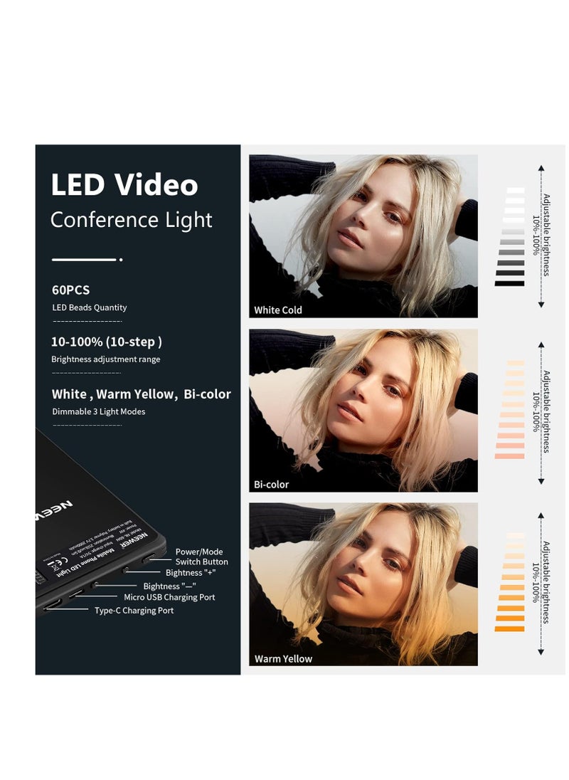 AMBERJACK LED Video Light, Computer Light for Meeting Video Light, Fill Light LED Selfie Light with Clip Portable Phone Light for Video Shooting Vlogging Kit, 60 Beads 3 Colors, Fill Light for iPhone Photo Camera Computer Laptop TikTok Makeup Video Call  - Image 5