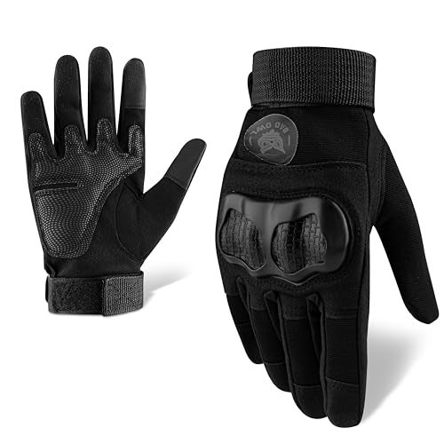 BADOWL GRIPTOR | Motorcycle Riding Gloves for Men and Women with Knuckle Protection | Touchscreen Compatible | Breathable | Anti-Slip | Full Finger Bike Gloves for All Seasons (Black, M) - Image 1