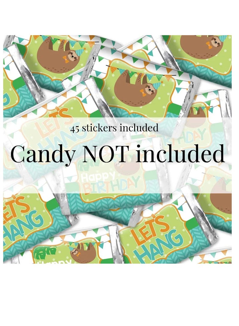 Let’s Hang Sloth Themed Birthday Party Mini Chocolate Candy Bar Sticker Wrappers for Boys, 45 1.4" x 2.6" Wrap Around Labels by Great for Party Favors - Image 2