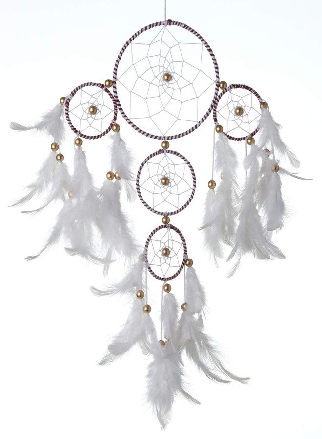 Rooh dream catcher ~ White and Brown 4 Tier with Pretty Lights ~ Handmade Hangings for Positivity ( Can be Used as Home Decor, Gift, Wall Hangings, Meditation Room, Yoga Temple, Feather Wind Chime & Car Hanging ) - Image 4
