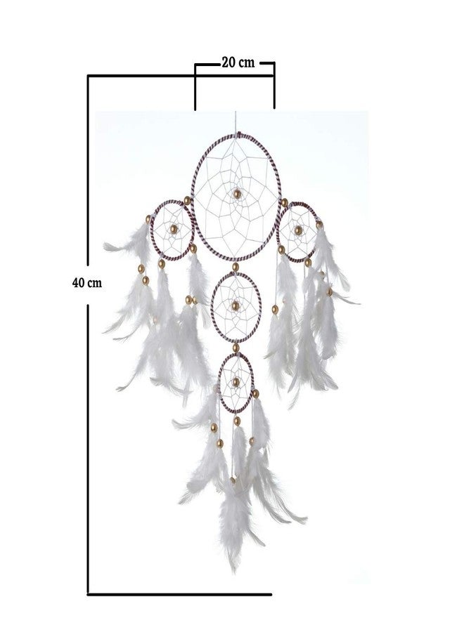 Rooh dream catcher ~ White and Brown 4 Tier with Pretty Lights ~ Handmade Hangings for Positivity ( Can be Used as Home Decor, Gift, Wall Hangings, Meditation Room, Yoga Temple, Feather Wind Chime & Car Hanging ) - Image 5