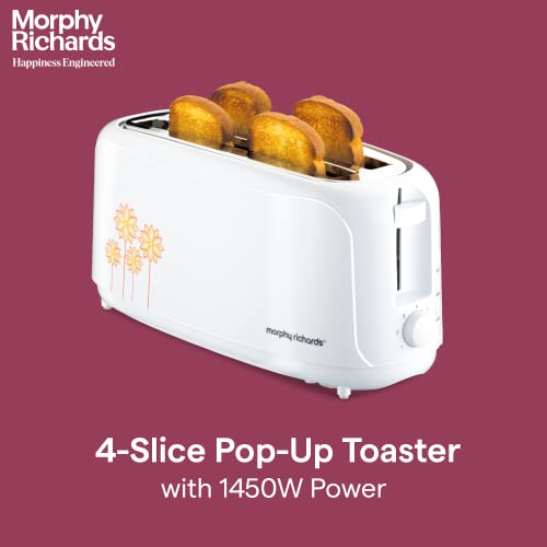 Morphy Richards At 402 1450 Watts Pop-Up Toaster, 4-Slice Automatic Pop Up Toaster with Removable Crumb Tray, 7-Levels Browning Controls, Bread Centring with Wide Bread Slots, 2-Yr Warranty, White - Image 4