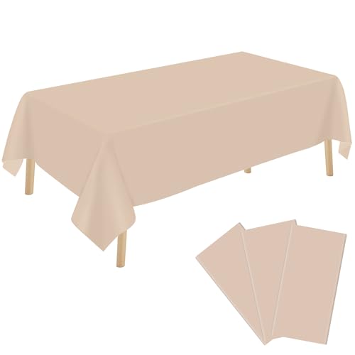 YSYJ 3 Pack Beige Plastic Tablecloth Disposable Rectangular Table Cloth 54 x 108 Inch Table Cover for Parties - Image 1