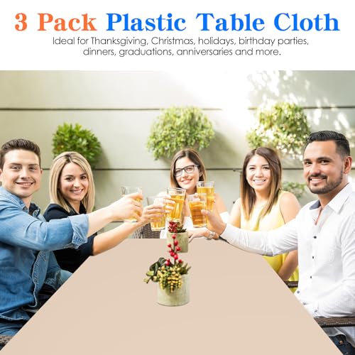 YSYJ 3 Pack Beige Plastic Tablecloth Disposable Rectangular Table Cloth 54 x 108 Inch Table Cover for Parties - Image 4