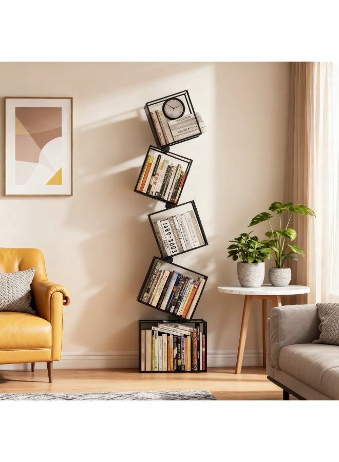 YQbest 5-Tier Modern Geometric Black Corner Bookcase, 67" Tall Storage Shelves for CDs, Books & Home Decor - Ideal for Living Room, Bedroom, Study, Nursery & Home Office - Image 1