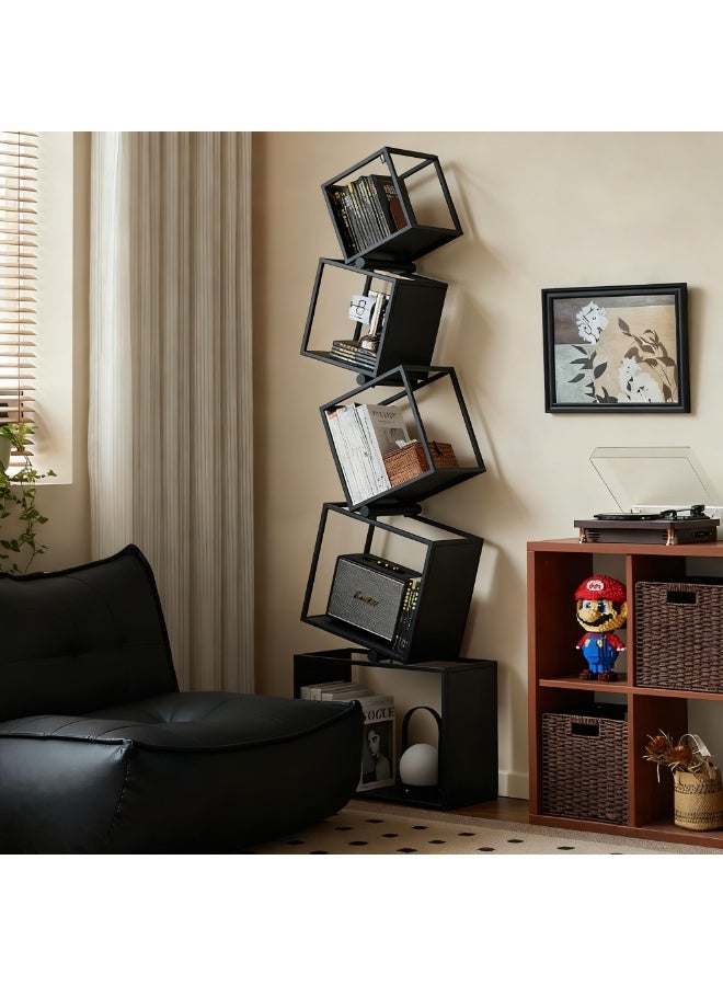 YQbest 5-Tier Modern Geometric Black Corner Bookcase, 67" Tall Storage Shelves for CDs, Books & Home Decor - Ideal for Living Room, Bedroom, Study, Nursery & Home Office - Image 3