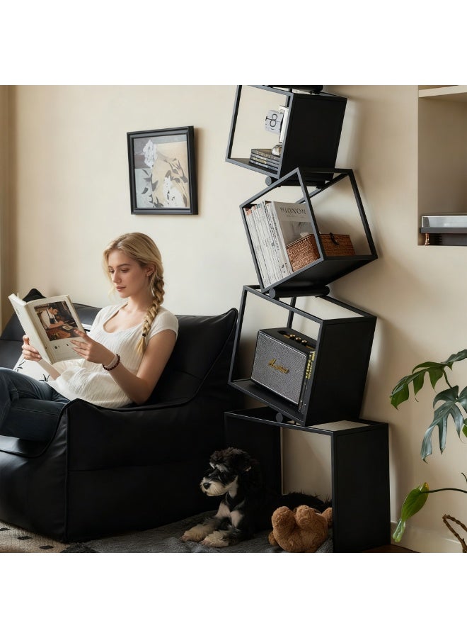 YQbest 5-Tier Modern Geometric Black Corner Bookcase, 67" Tall Storage Shelves for CDs, Books & Home Decor - Ideal for Living Room, Bedroom, Study, Nursery & Home Office - Image 4