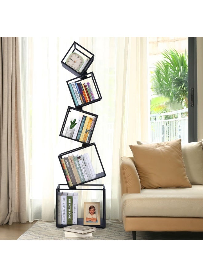 YQbest 5-Tier Modern Geometric Black Corner Bookcase, 67" Tall Storage Shelves for CDs, Books & Home Decor - Ideal for Living Room, Bedroom, Study, Nursery & Home Office - Image 5