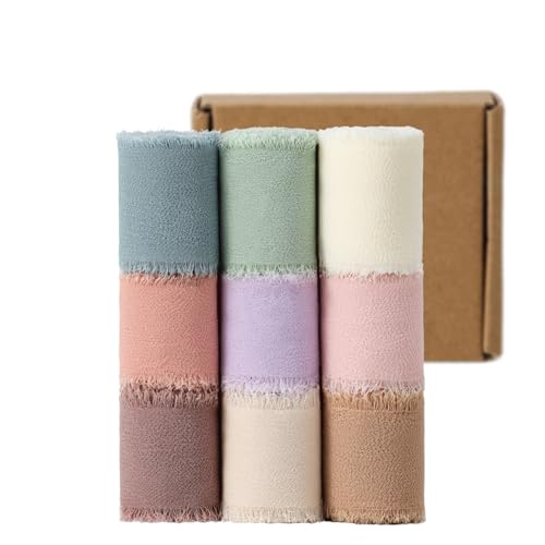 CRTWDMAN 1.5" x 27 Yd Chiffon Ribbon Mixed Color Ribbons Set 9 Rolls Handmade Fringe Fabric for Wedding Invitations Bridal Bouquets DIY Crafts Home Decor Bow Making(9 Rolls*3Yd) - Image 1