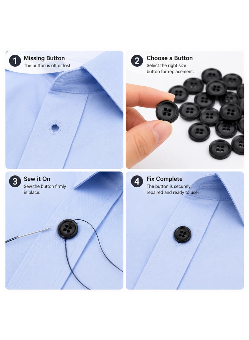 Clothing Repair Buttons Set 80PCS, Sewing Buttons 15mm 60PCS & 20mm 20PCS, Black Replacement Buttons for Shirts, Coats, Pants & DIY Sewing - Image 4