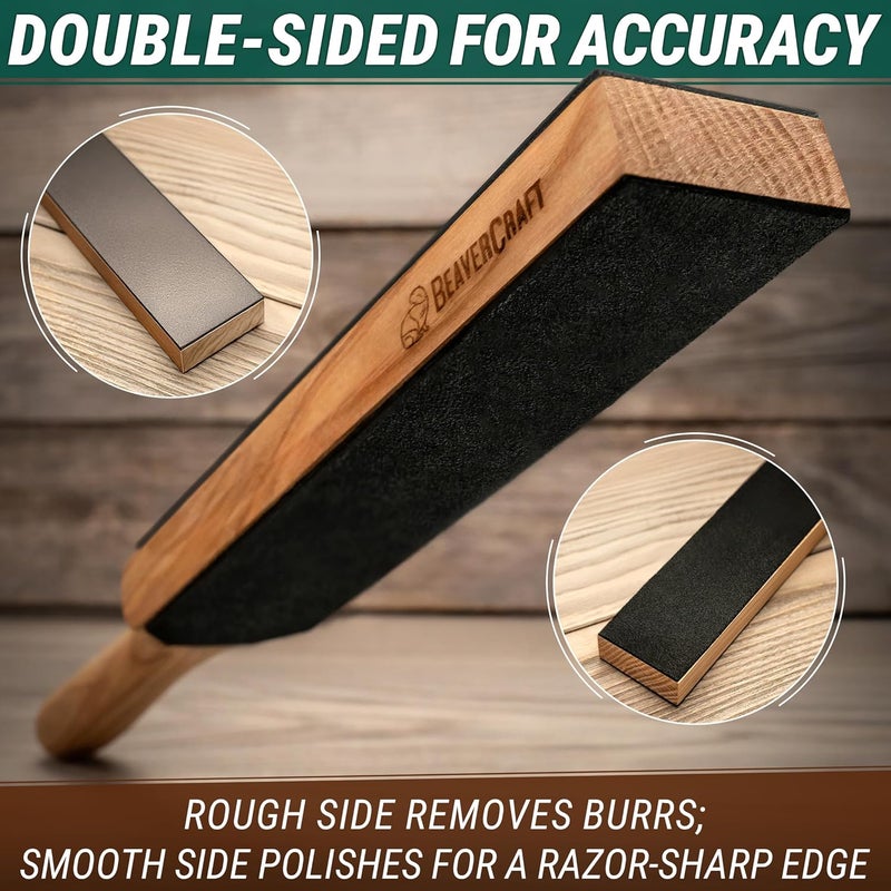 BeaverCraft Leather Strop for Knife Sharpening - Dual-Sided Knife Strop with Stropping Compound Kit - Honing Strop Block 14" for Woodcarving Tools, Chisel Knife Sharpening Kit Leather Sharpener LS6P1 - Image 4