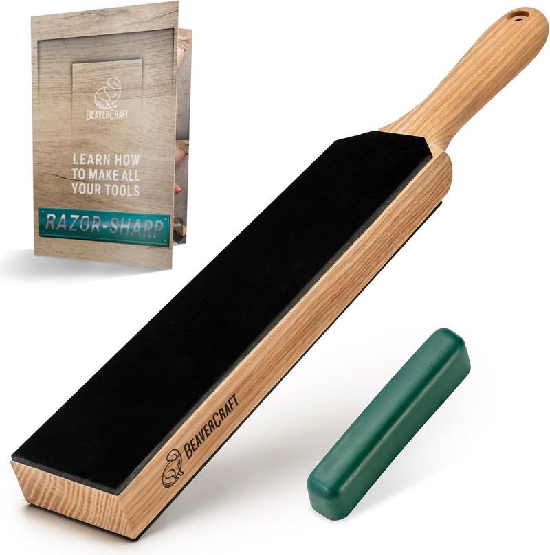 BeaverCraft Leather Strop for Knife Sharpening - Dual-Sided Knife Strop with Stropping Compound Kit - Honing Strop Block 14" for Woodcarving Tools, Chisel Knife Sharpening Kit Leather Sharpener LS6P1 - Image 1