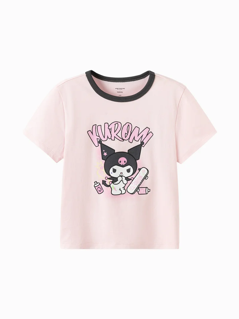 Kids Girls Round v-neck short-sleeved T-shirt