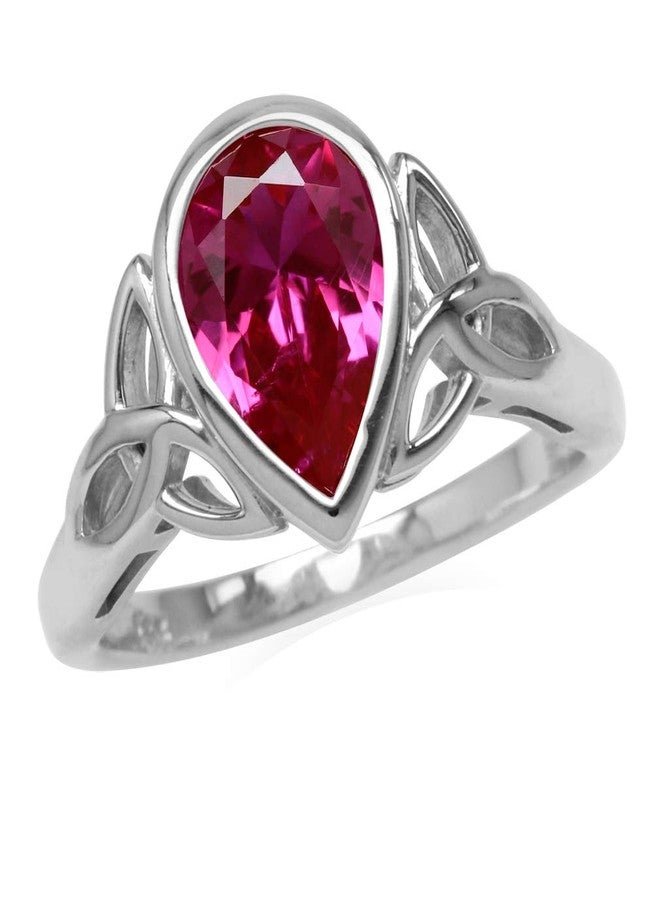 Silvershake 2.1 CT Simulated Pink Tourmaline 925 Sterling Silver Triquetra Celtic Knot Ring Size 9 - Image 1
