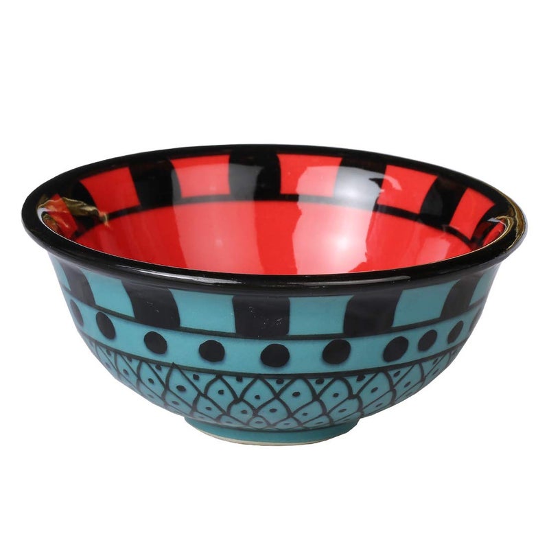 Caffeine Caffeine Ceramic Handmade Red and Blue Dotted Katori Bowl Set of 1 - Image 1