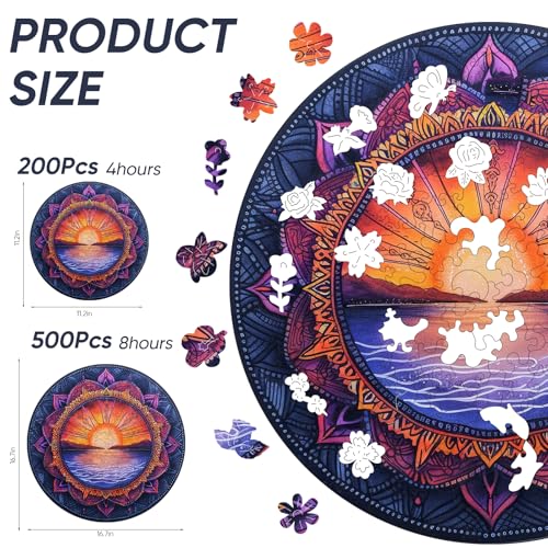 Qiuenisray Wooden Puzzles for Woman 500 Pieces Sunset Jigsaw Puzzles Wall Decor Puzzle FSC Certified Unique Shape Animal Adult Puzzles Wood Puzzles Best Gift for Teengaer 167x167 in - Image 5