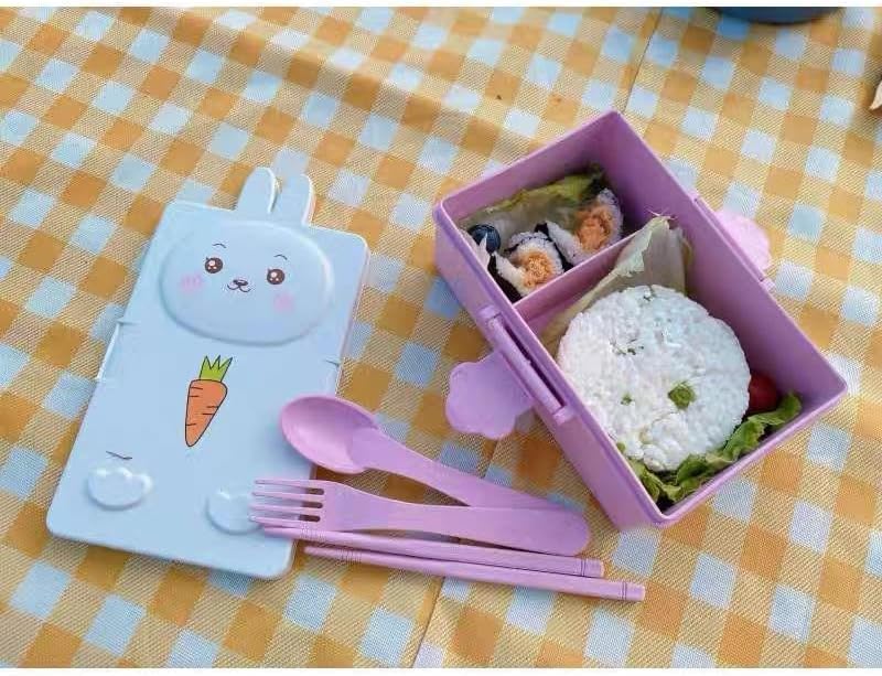 Genaric Plastic Lunch Box with Divided Compartments and Sealed Lid – Multi-Color Cartoon Design