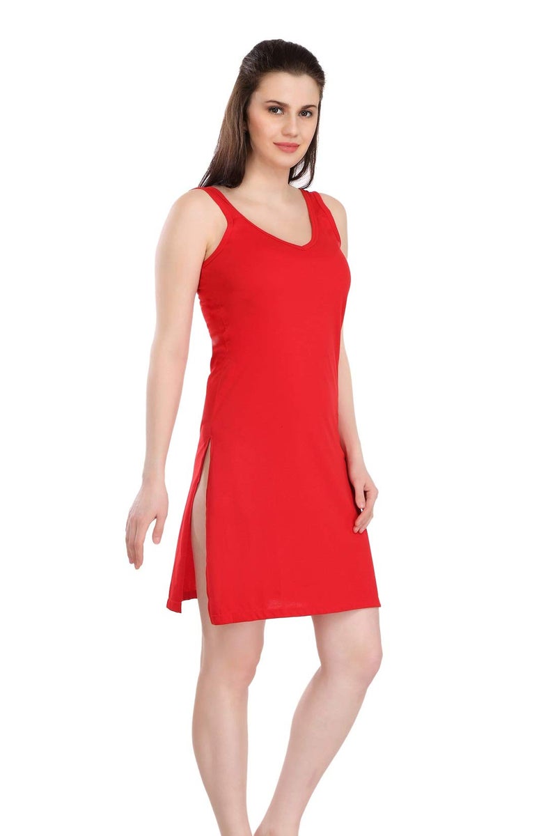 Splash Cotton Rich Camisole Slip for Women| Long Kurti Slip/Suit Slip/Camisole Slip Knee Length - 139 Red - Image 2