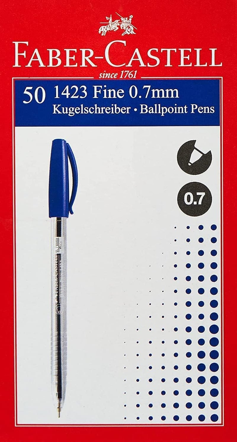 Faber-Castell 1423 Ballpoint Pen 0.7mm - Box of 50 Blue Pens - Image 1