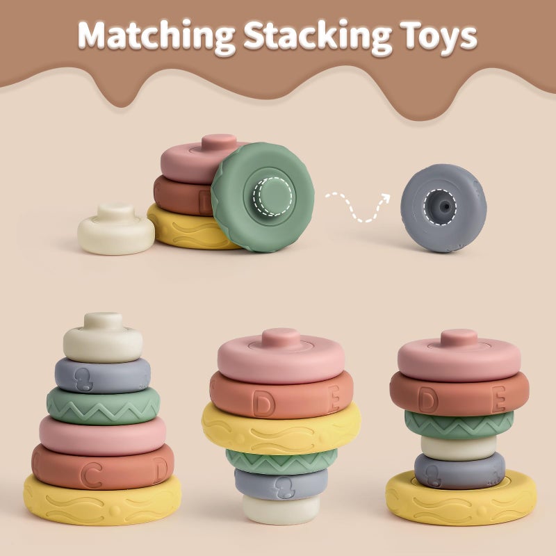 Mini Tudou 6 Pcs Stacking & Nesting Circle Toy,Soft Building Rings Stacker & Teethers,Squeeze Play with Early Educational Learning Stacking Tower, Toy for 6+ Months Boys&Girls - Image 3
