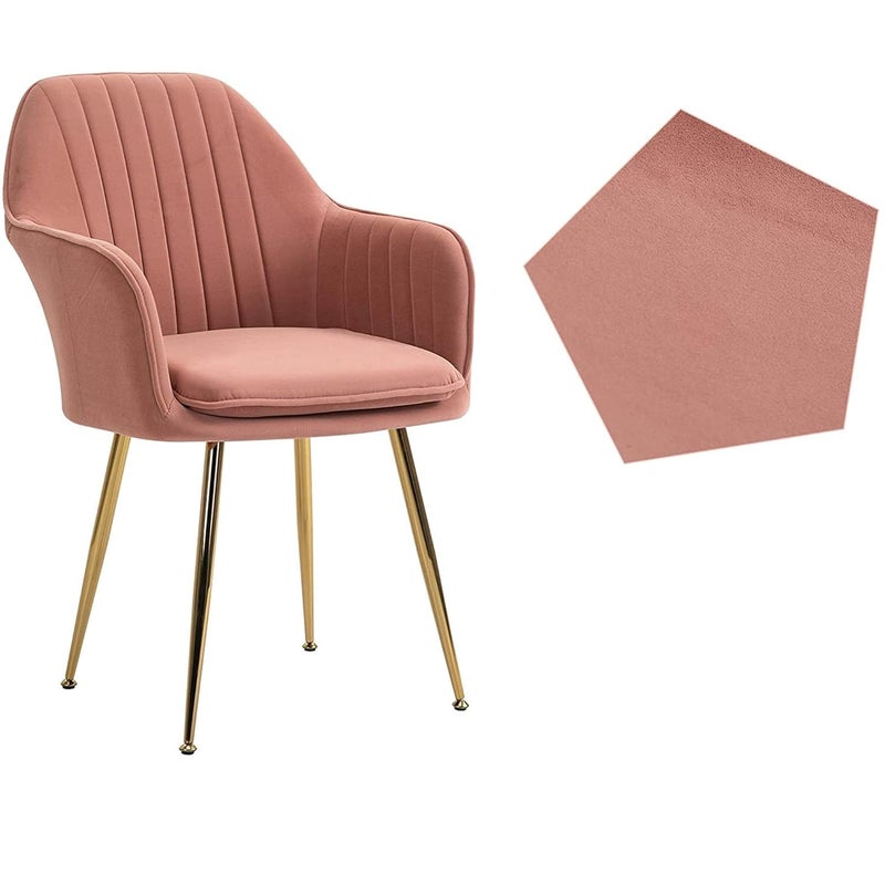 Finch Fox Ambar Upholestery Velvet Armchair with Armrest Backrest Upholstered Seat Dining Living Room Chair with Golden Legs Base Pink Color