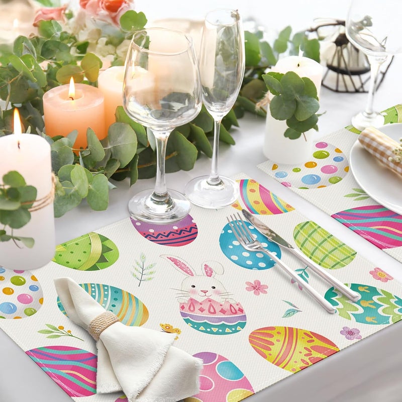Bonhause Easter Eggs Placemats Set of 4 12x18 Inch Spring Bunny Floral Seasonal Kitchen Dinning Table Mats Washable Place Mats for Indoor Outdoor Home Party Decor - Image 3