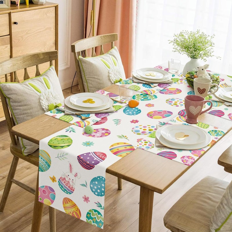 Bonhause Easter Eggs Placemats Set of 4 12x18 Inch Spring Bunny Floral Seasonal Kitchen Dinning Table Mats Washable Place Mats for Indoor Outdoor Home Party Decor - Image 5