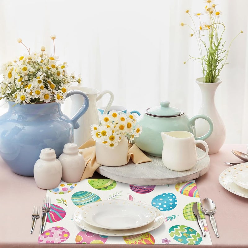 Bonhause Easter Eggs Placemats Set of 4 12x18 Inch Spring Bunny Floral Seasonal Kitchen Dinning Table Mats Washable Place Mats for Indoor Outdoor Home Party Decor - Image 2