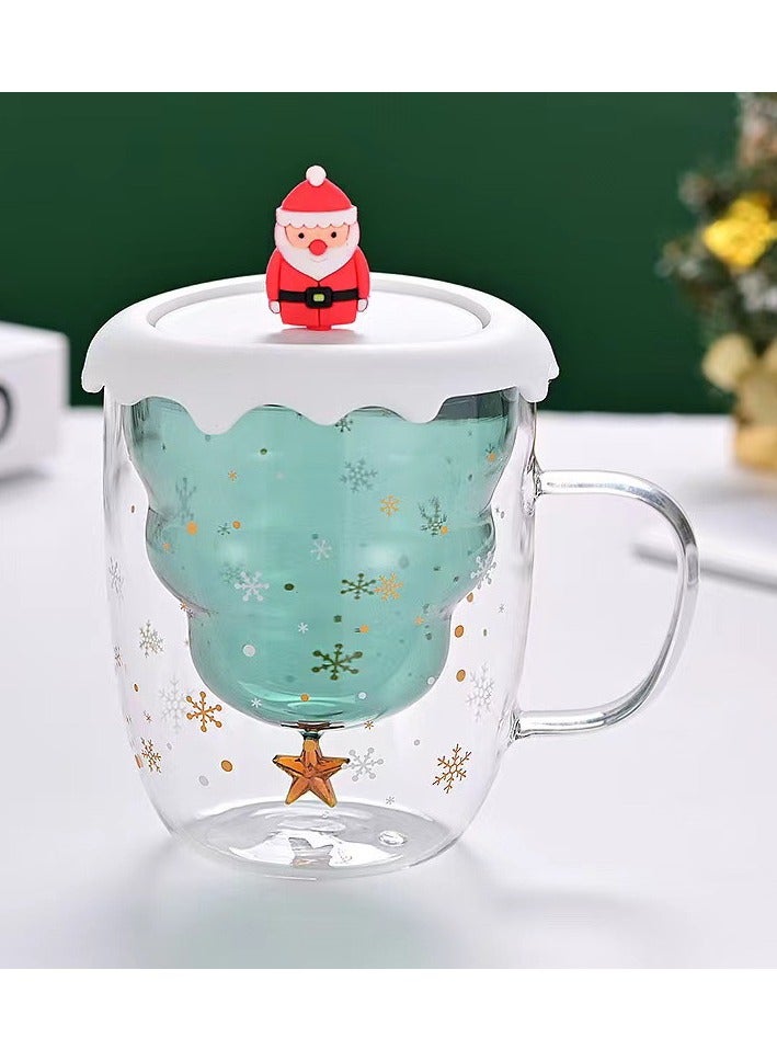 Double Layer Insulated Christmas Cup With Lid Coffee Cup High Borosilicate Glass Cup Wholesale High Temperature Resistant And High Aesthetic Glass Cup  - Image 1
