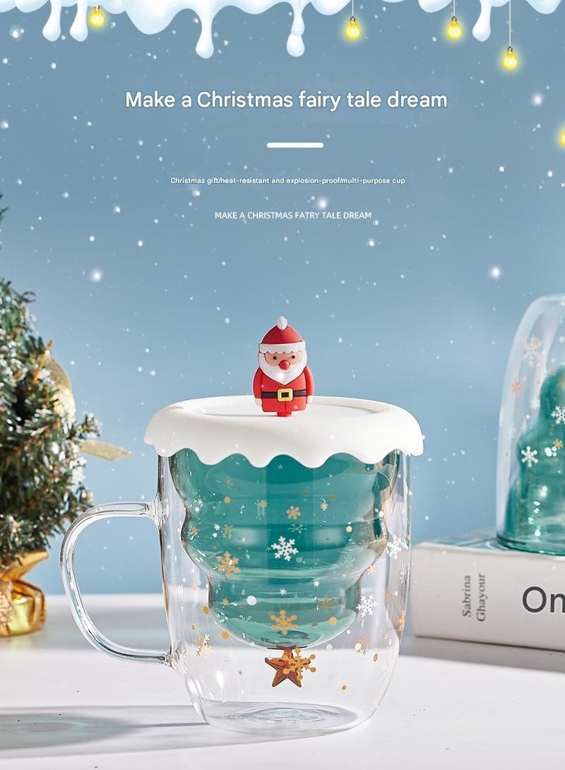 Double Layer Insulated Christmas Cup With Lid Coffee Cup High Borosilicate Glass Cup Wholesale High Temperature Resistant And High Aesthetic Glass Cup  - Image 3